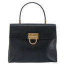 Salvatore Ferragamo Gancini Hand Bag Leather Black Gold Auth 155657-2