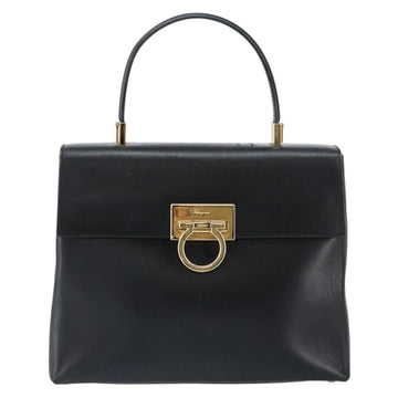 Salvatore Ferragamo Gancini Hand Bag Leather Black Gold Auth 155657 - 0