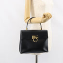 Salvatore Ferragamo Gancini Hand Bag Leather Black Gold Auth 155657-23