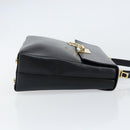 Salvatore Ferragamo Gancini Hand Bag Leather Black Gold Auth 155657-4