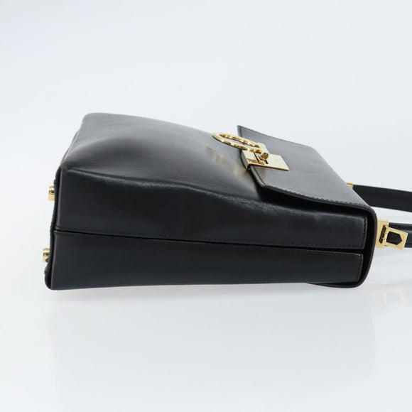 Salvatore Ferragamo Gancini Hand Bag Leather Black Gold Auth 155657