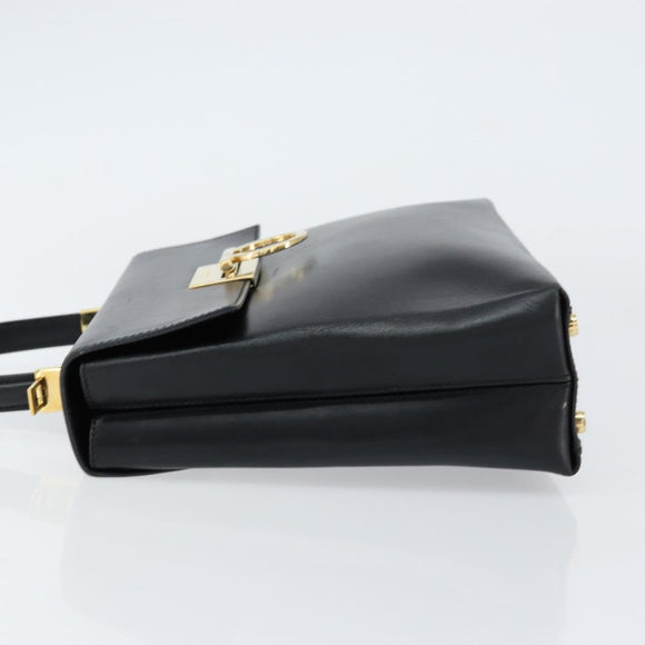 Salvatore Ferragamo Gancini Hand Bag Leather Black Gold Auth 155657