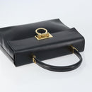 Salvatore Ferragamo Gancini Hand Bag Leather Black Gold Auth 155657-6