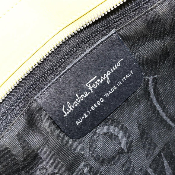 Salvatore Ferragamo Vala Chain Tote Bag Canvas Geel Zilver Auth 155658