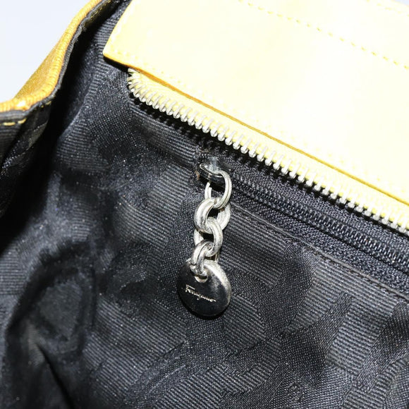Salvatore Ferragamo Vala Chain Tote Bag Canvas Geel Zilver Auth 155658