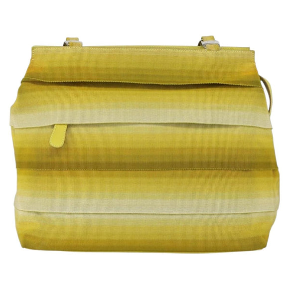 Salvatore Ferragamo Vala Chain Tote Bag Canvas Yellow Silver Auth 155658