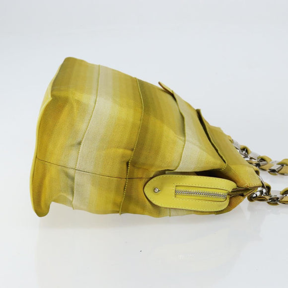 Salvatore Ferragamo Vala Chain Tote Bag Canvas Geel Zilver Auth 155658