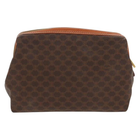 CELINE Macadam Canvas Pouch PVC Leather Brown Gold Auth 155659V