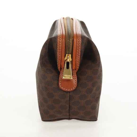 CELINE Macadam Canvas Pouch PVC Leather Brown Gold Auth 155659V