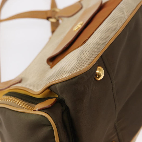 PRADA Hand Bag Canvas Beige Gold Auth 155660