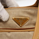 PRADA Hand Bag Canvas Beige Gold Auth 155660-14
