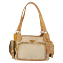 PRADA Hand Bag Canvas Beige Gold Auth 155660-2