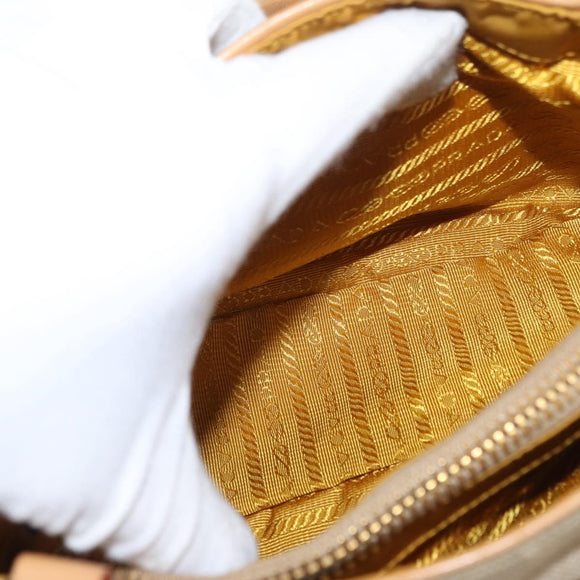 PRADA Hand Bag Canvas Beige Gold Auth 155660