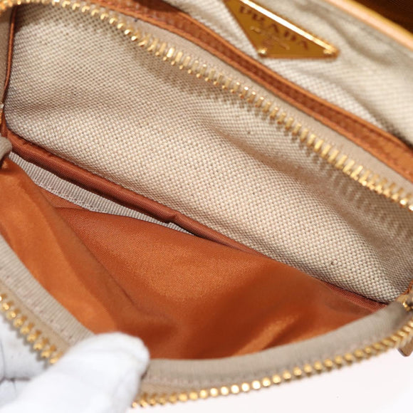 PRADA Hand Bag Canvas Beige Gold Auth 155660