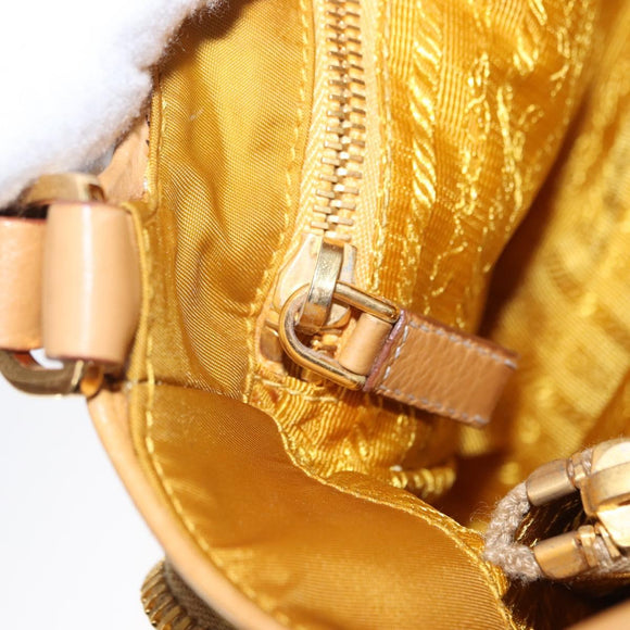 PRADA Hand Bag Canvas Beige Gold Auth 155660