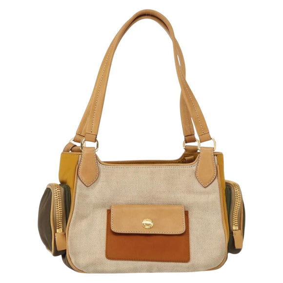 PRADA Hand Bag Canvas Beige Gold Auth 155660