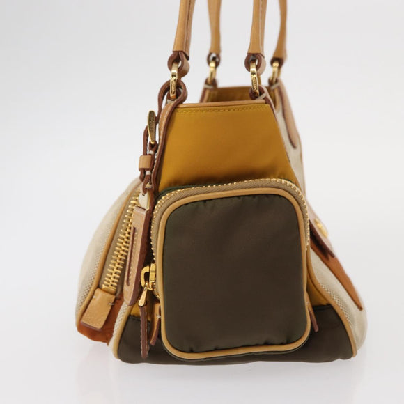 PRADA Hand Bag Canvas Beige Gold Auth 155660