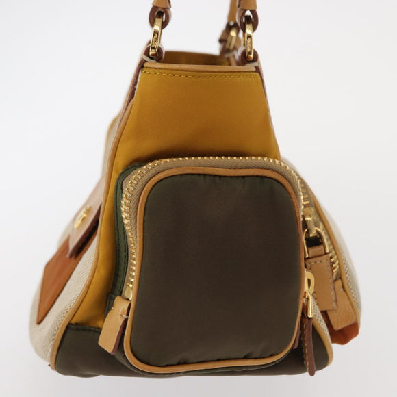 PRADA Hand Bag Canvas Beige Gold Auth 155660
