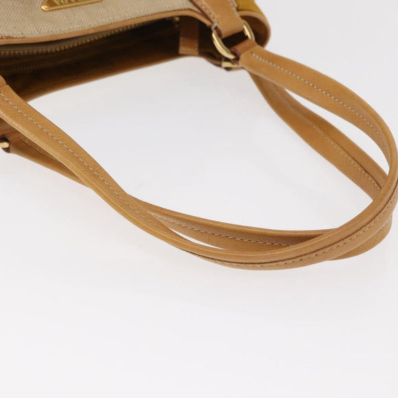 PRADA Hand Bag Canvas Beige Gold Auth 155660