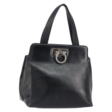 Salvatore Ferragamo Gancini Hand Bag Leather Black Silver Auth 155690