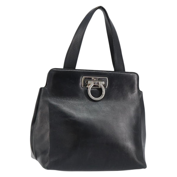 Salvatore Ferragamo Gancini Hand Bag Leather Black Silver Auth 155690