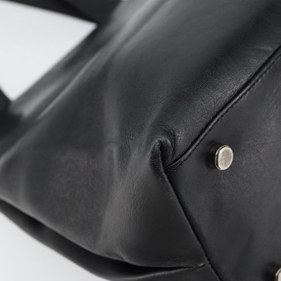 Salvatore Ferragamo Gancini Hand Bag Leather Black Silver Auth 155690