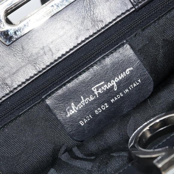 Salvatore Ferragamo Gancini Hand Bag Leather Black Silver Auth 155690