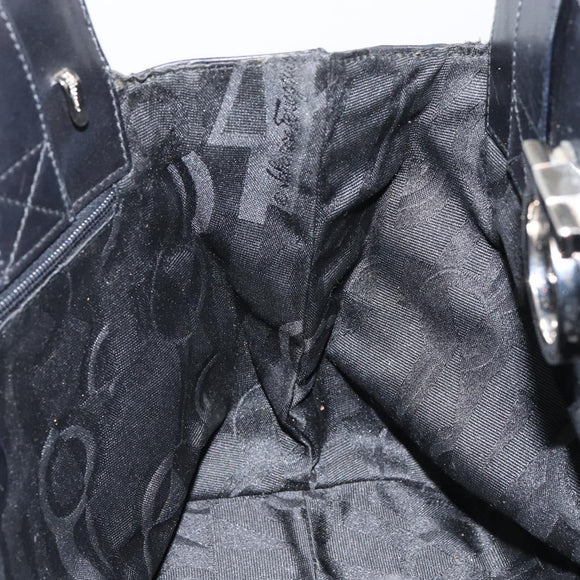 Salvatore Ferragamo Gancini Hand Bag Leather Black Silver Auth 155690