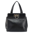 Salvatore Ferragamo Gancini Hand Bag Leather Black Silver Auth 155690-2
