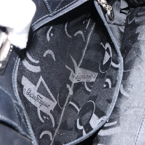 Salvatore Ferragamo Gancini Hand Bag Leather Black Silver Auth 155690