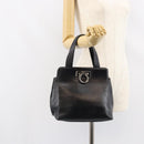 Salvatore Ferragamo Gancini Hand Bag Leather Black Silver Auth 155690-21