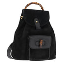 GUCCI Bamboo Backpack Suede Black Gold Auth 155693-1