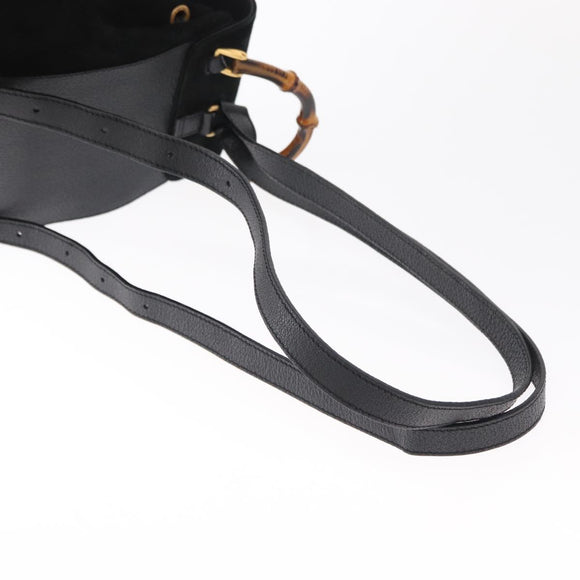 GUCCI Bamboo Backpack Suede Black Gold Auth 155693