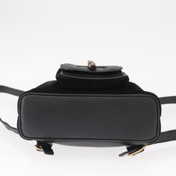 GUCCI Bamboo Backpack Suede Black Gold Auth 155693