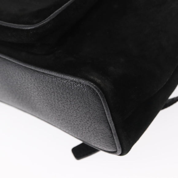 GUCCI Bamboo Backpack Suede Black Gold Auth 155693