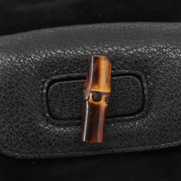 GUCCI Bamboo Backpack Suede Black Gold Auth 155693