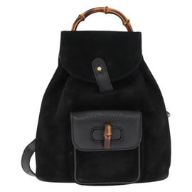 GUCCI Bamboo Backpack Suede Black Gold Auth 155693 - 0