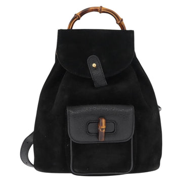 GUCCI Bamboo Backpack Suede Black Gold Auth 155693 - 0