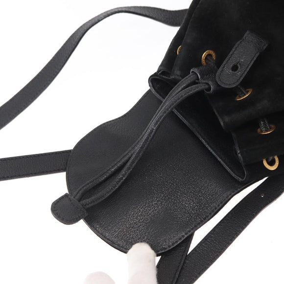 GUCCI Bamboo Backpack Suede Black Gold Auth 155693