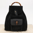 GUCCI Bamboo Backpack Suede Black Gold Auth 155693-29