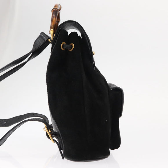 GUCCI Bamboo Backpack Suede Black Gold Auth 155693