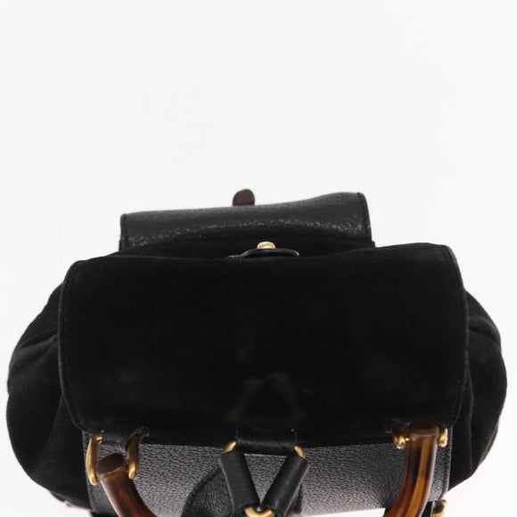 GUCCI Bamboo Backpack Suede Black Gold Auth 155693
