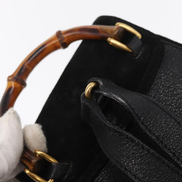 GUCCI Bamboo Backpack Suede Black Gold Auth 155693