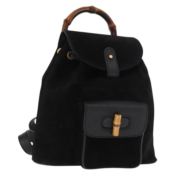 GUCCI Bamboo Backpack Suede Black Gold 003 1956 0030 Auth 155694