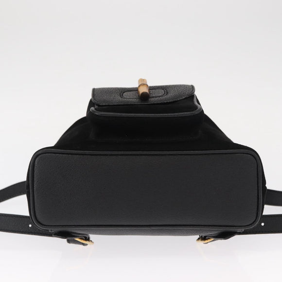 GUCCI Bamboo Backpack Suede Black Gold 003 1956 0030 Auth 155694