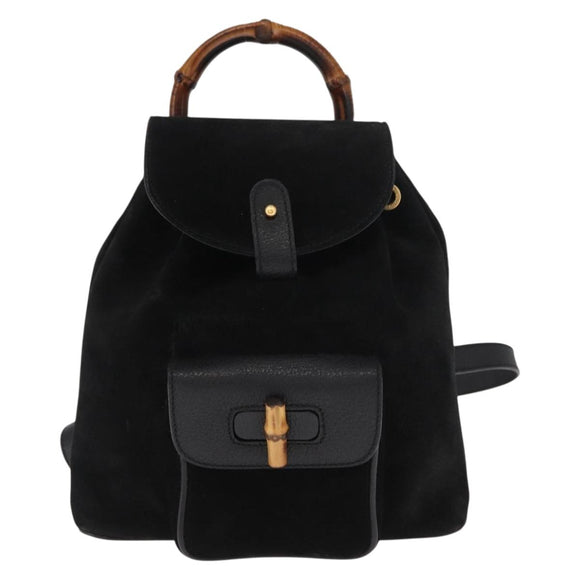 GUCCI Bamboo Backpack Suede Black Gold 003 1956 0030 Auth 155694