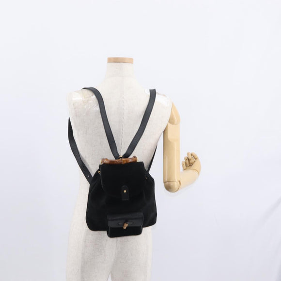 GUCCI Bamboo Backpack Suede Black Gold 003 1956 0030 Auth 155694