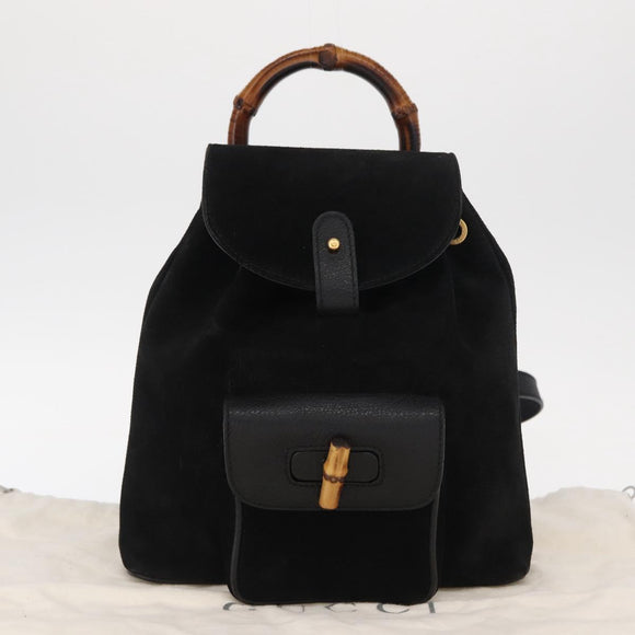 GUCCI Bamboo Backpack Suede Black Gold 003 1956 0030 Auth 155694