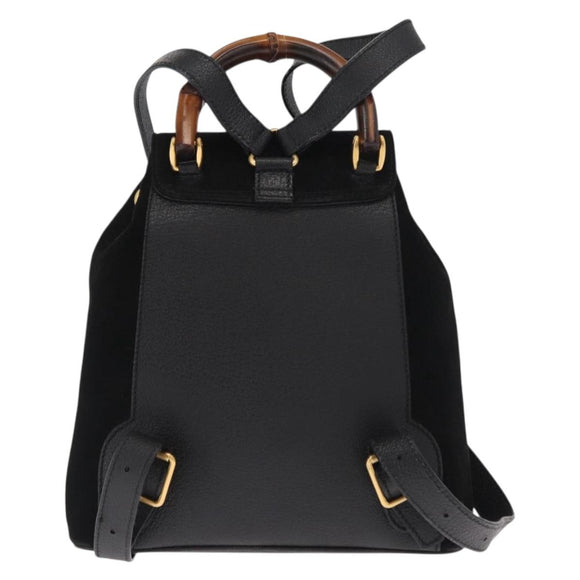 GUCCI Bamboo Backpack Suede Black Gold 003 1956 0030 Auth 155694