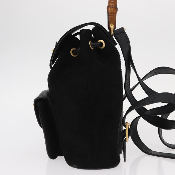 GUCCI Bamboo Backpack Suede Black Gold 003 1956 0030 Auth 155694